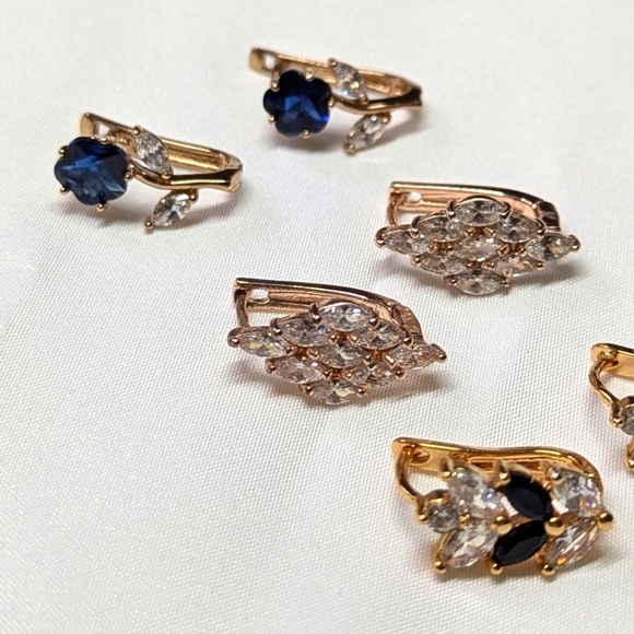 Goldtone and Rhinestone Huggie Earrings (3 Pairs) Pierced Earrings - Picture 7 of 11